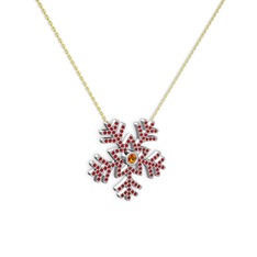 Sitrin ve garnet 18 ayar beyaz altın kolye (40 cm gümüş rolo zincir)
