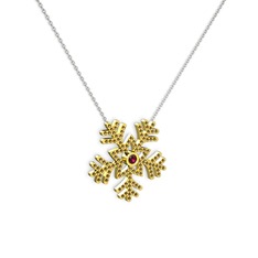 Lumi Kar Tanesi Kolye - Rodolit garnet ve dumanlı kuvars 18 ayar altın kolye (40 cm beyaz altın rolo zincir) #pjsdld