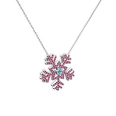 Akuamarin ve rodolit garnet 18 ayar beyaz altın kolye (40 cm gümüş rolo zincir)