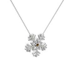 Dumanlı kuvars ve swarovski 14 ayar beyaz altın kolye (40 cm gümüş rolo zincir)