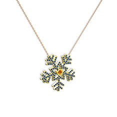 Sitrin ve lab safir 18 ayar altın kolye (40 cm rose altın rolo zincir)