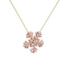 Pırlanta ve pembe kuvars 14 ayar rose altın kolye (0.11 karat, 40 cm altın rolo zincir)