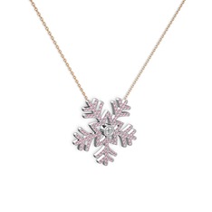 Swarovski ve pembe kuvars 8 ayar beyaz altın kolye (40 cm rose altın rolo zincir)