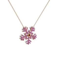 Lumi Kar Tanesi Kolye - Rodolit garnet ve ametist 8 ayar rose altın kolye (40 cm rose altın rolo zincir) #shn2de