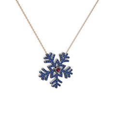 Rodolit garnet ve lab safir 925 ayar siyah rodyum kaplama gümüş kolye (40 cm rose altın rolo zincir)