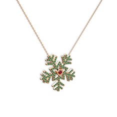 Lumi Kar Tanesi Kolye - Garnet ve yeşil kuvars 8 ayar rose altın kolye (40 cm gümüş rolo zincir) #t8vx7e