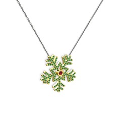 Garnet ve yeşil kuvars 14 ayar altın kolye (40 cm gümüş rolo zincir)