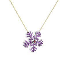 Lumi Kar Tanesi Kolye - Rodolit garnet ve ametist 18 ayar beyaz altın kolye (40 cm altın rolo zincir) #tfyvun