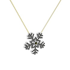 Peridot ve siyah zirkon 18 ayar beyaz altın kolye (40 cm altın rolo zincir)