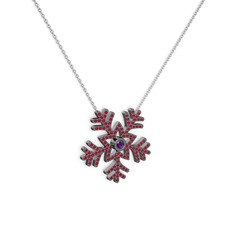 Ametist ve garnet 925 ayar siyah rodyum kaplama gümüş kolye (40 cm gümüş rolo zincir)