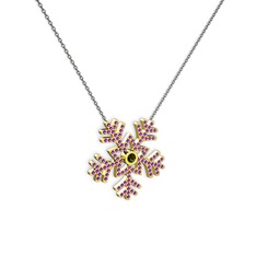 Peridot ve ametist 925 ayar altın kaplama gümüş kolye (40 cm gümüş rolo zincir)