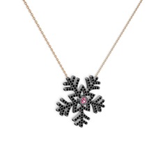 Lumi Kar Tanesi Kolye - Pembe kuvars ve siyah zirkon 925 ayar siyah rodyum kaplama gümüş kolye (40 cm rose altın rolo zincir) #uwnubd