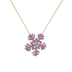 Akuamarin ve rodolit garnet 925 ayar gümüş kolye (40 cm altın rolo zincir)