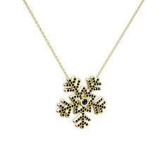 Lab safir ve siyah zirkon 8 ayar altın kolye (40 cm altın rolo zincir)