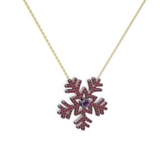 Lumi Kar Tanesi Kolye - Ametist ve garnet 925 ayar siyah rodyum kaplama gümüş kolye (40 cm altın rolo zincir) #xy0j83