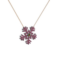 Lumi Kar Tanesi Kolye - Dumanlı kuvars ve rodolit garnet 925 ayar siyah rodyum kaplama gümüş kolye (40 cm rose altın rolo zincir) #y1n5l1