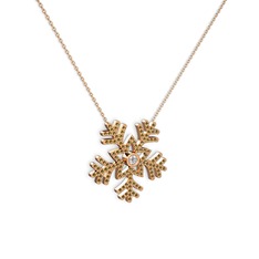 Swarovski ve dumanlı kuvars 8 ayar rose altın kolye (40 cm gümüş rolo zincir)