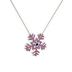 Lab safir ve rodolit garnet 18 ayar beyaz altın kolye (40 cm rose altın rolo zincir)