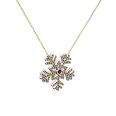 Lumi Kar Tanesi Kolye - Rodolit garnet ve dumanlı kuvars 8 ayar beyaz altın kolye (40 cm altın rolo zincir) #yh01z6
