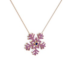 Lumi Kar Tanesi Kolye - Lab safir ve ametist 18 ayar rose altın kolye (40 cm rose altın rolo zincir) #z7qnzd