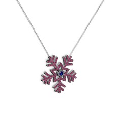 Lumi Kar Tanesi Kolye - Lab safir ve rodolit garnet 925 ayar siyah rodyum kaplama gümüş kolye (40 cm beyaz altın rolo zincir) #zc8kwm
