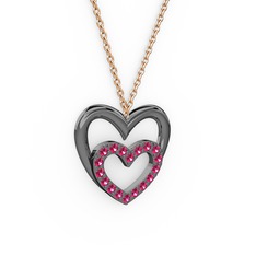 Kalpli Kolye - Rodolit garnet 925 ayar siyah rodyum kaplama gümüş kolye (40 cm rose altın rolo zincir) #12p7pae