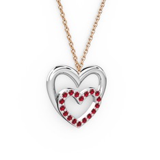 Kalpli Kolye - Garnet 14 ayar beyaz altın kolye (40 cm rose altın rolo zincir) #14fxbyt