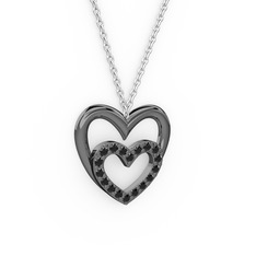Kalpli Kolye - Siyah zirkon 925 ayar siyah rodyum kaplama gümüş kolye (40 cm beyaz altın rolo zincir) #1c5jf8