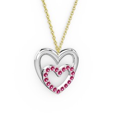 Rodolit garnet 18 ayar beyaz altın kolye (40 cm gümüş rolo zincir)