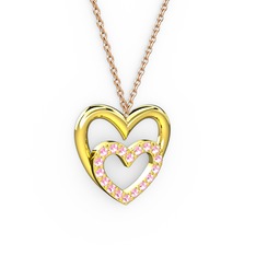 Kalpli Kolye - Pembe kuvars 925 ayar altın kaplama gümüş kolye (40 cm rose altın rolo zincir) #1dmfw0n