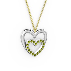 Kalpli Kolye - Peridot 18 ayar beyaz altın kolye (40 cm gümüş rolo zincir) #1lrh4hs