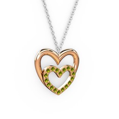 Kalpli Kolye - Peridot 18 ayar rose altın kolye (40 cm beyaz altın rolo zincir) #1r3iffi