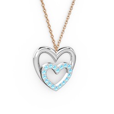 Kalpli Kolye - Akuamarin 18 ayar beyaz altın kolye (40 cm rose altın rolo zincir) #1unq2lz