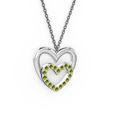 Kalpli Kolye - Peridot 14 ayar beyaz altın kolye (40 cm gümüş rolo zincir) #1x5c24b