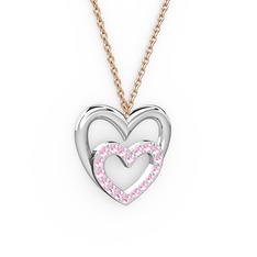 Kalpli Kolye - Pembe kuvars 18 ayar beyaz altın kolye (40 cm gümüş rolo zincir) #2g2xhd