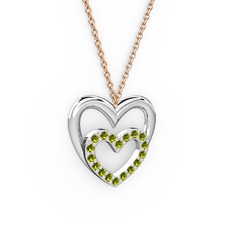 Kalpli Kolye - Peridot 18 ayar beyaz altın kolye (40 cm rose altın rolo zincir) #4p0ip5