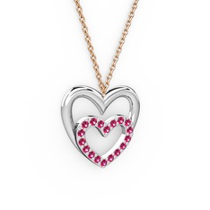Kalpli Kolye - Rodolit garnet 8 ayar beyaz altın kolye (40 cm rose altın rolo zincir) #i0396u
