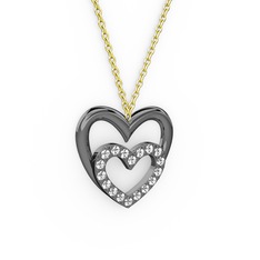 Kalpli Kolye - Swarovski 925 ayar siyah rodyum kaplama gümüş kolye (40 cm altın rolo zincir) #qt5wwk