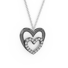 Kalpli Kolye - Swarovski 925 ayar siyah rodyum kaplama gümüş kolye (40 cm beyaz altın rolo zincir) #rk3756