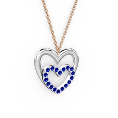 Kalpli Kolye - Lab safir 18 ayar beyaz altın kolye (40 cm rose altın rolo zincir) #su2ibj