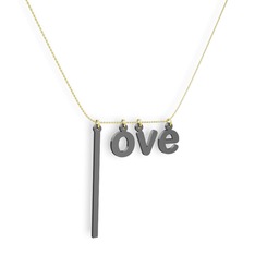 Love Kolye - 925 ayar siyah rodyum kaplama gümüş kolye (40 cm altın rolo zincir) #adq9wi