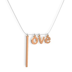 Love Kolye - 14 ayar rose altın kolye (40 cm beyaz altın rolo zincir) #it86gn