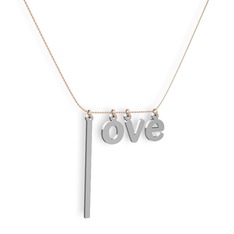 Love Kolye - 14 ayar beyaz altın kolye (40 cm rose altın rolo zincir) #k5u9yy