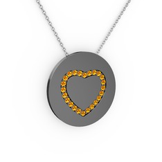 Nina Kalp Kolye - Sitrin 925 ayar siyah rodyum kaplama gümüş kolye (40 cm beyaz altın rolo zincir) #125kqhk