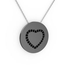 Nina Kalp Kolye - Siyah zirkon 925 ayar siyah rodyum kaplama gümüş kolye (40 cm beyaz altın rolo zincir) #14qdft0