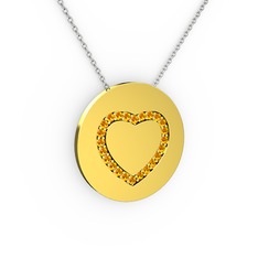 Nina Kalp Kolye - Sitrin 14 ayar altın kolye (40 cm beyaz altın rolo zincir) #16m9ico