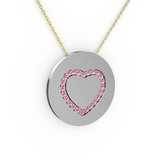 Nina Kalp Kolye - Pembe kuvars 18 ayar beyaz altın kolye (40 cm altın rolo zincir) #187mtoo