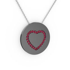 Rodolit garnet 925 ayar siyah rodyum kaplama gümüş kolye (40 cm gümüş rolo zincir)