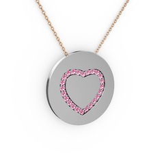 Nina Kalp Kolye - Pembe kuvars 14 ayar beyaz altın kolye (40 cm rose altın rolo zincir) #1b8oih8