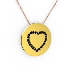 Nina Kalp Kolye - Siyah zirkon 18 ayar altın kolye (40 cm rose altın rolo zincir) #1d44pks